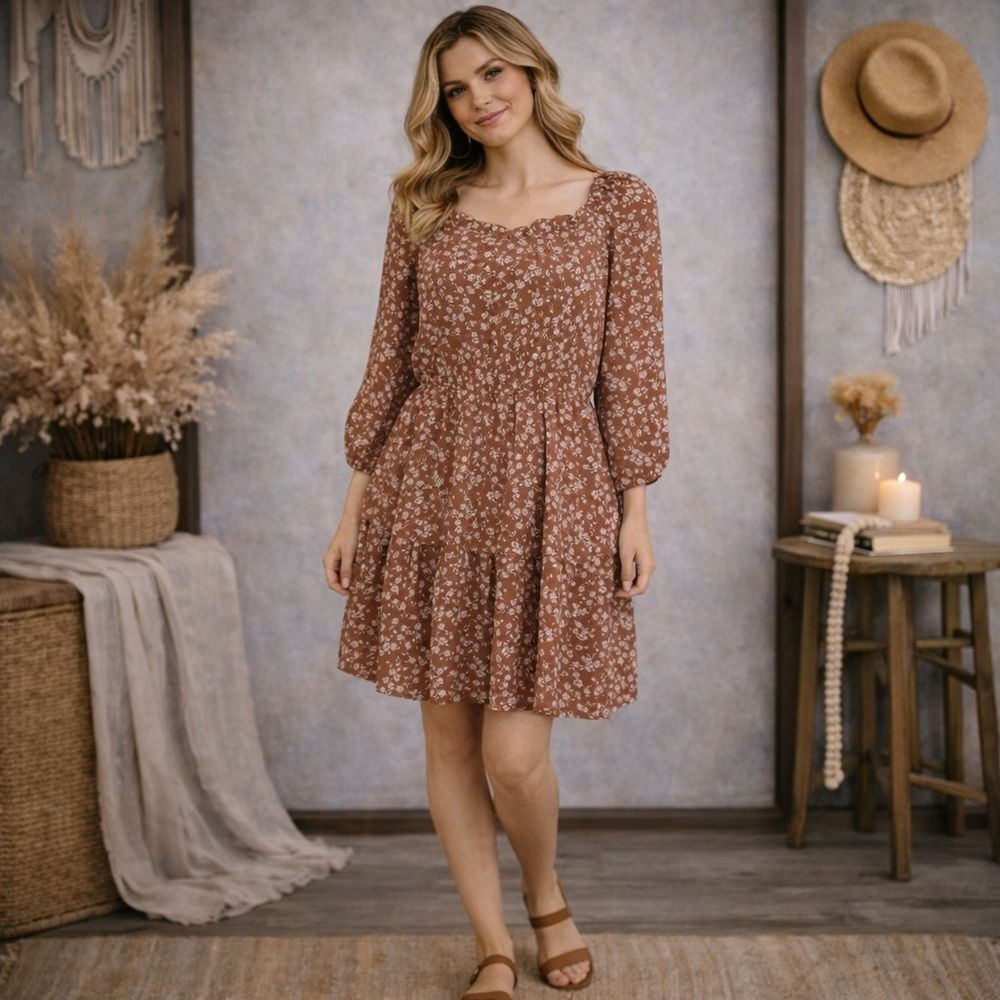 Mimi Chica Ruffled Long Sleeve Floral Dress Size Medium
